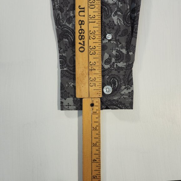 KingSize Shirt Mens LT Large Tall Black Gray Paisley Flip Cuff Preppy Minimalist - Picture 7 of 10